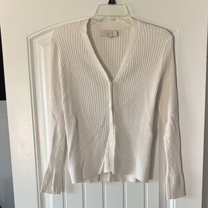 LOFT Women's Ivory Ribbed Cardigan